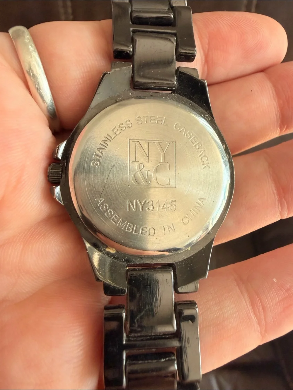 •NY&C• Black/Silver/Crystal Quartz Wrist Watch with Metal Link Band (untested)